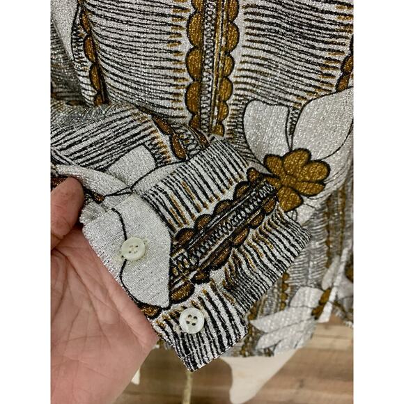 Vintage 1970’s Disco Metallic Floral Pointy Collar Shirt Size Medium Hippie - Picture 6 of 8